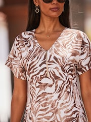 Sosandar Natural Grown On Sleeve Zip Front Shift Dress - Image 5 of 5
