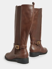 Yours Curve Brown Extra-Wide Fit Metal Strap Knee Boots - Image 4 of 5