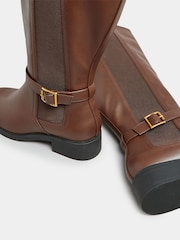 Yours Curve Brown Extra-Wide Fit Metal Strap Knee Boots - Image 5 of 5