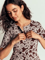 Boden Brown Embroidered Peplum Top - Image 1 of 5
