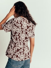 Boden Brown Embroidered Peplum Top - Image 2 of 5