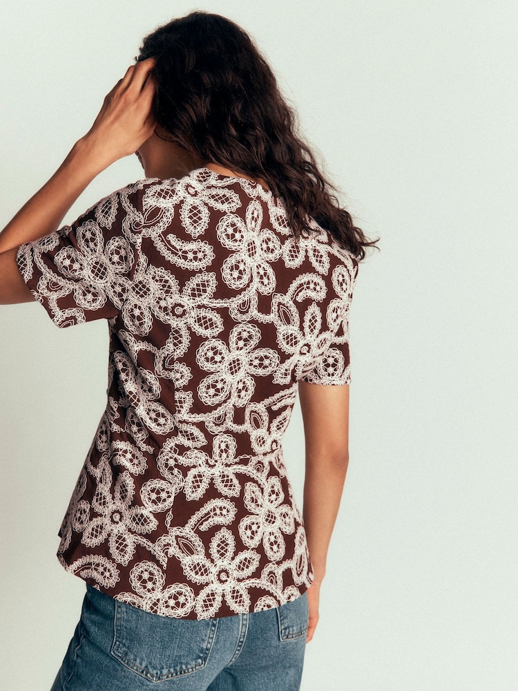 Boden Brown Embroidered Peplum Top - Image 2 of 5