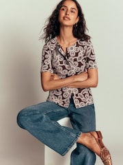 Boden Brown Embroidered Peplum Top - Image 3 of 5