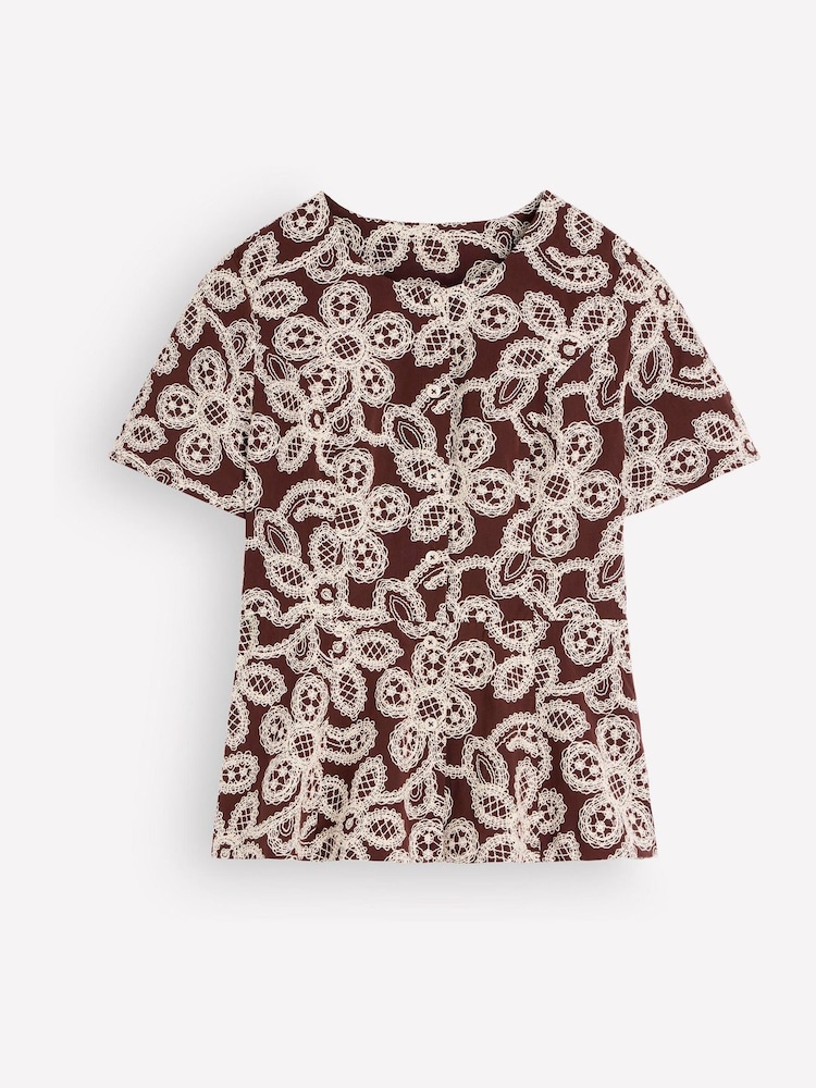 Boden Brown Embroidered Peplum Top - Image 5 of 5