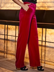 Sosandar Pink Velvet Wide Leg Trousers - Image 3 of 5