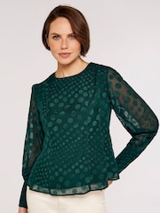 Apricot Green Jacquard Graduating Dot Blouse - Image 1 of 4