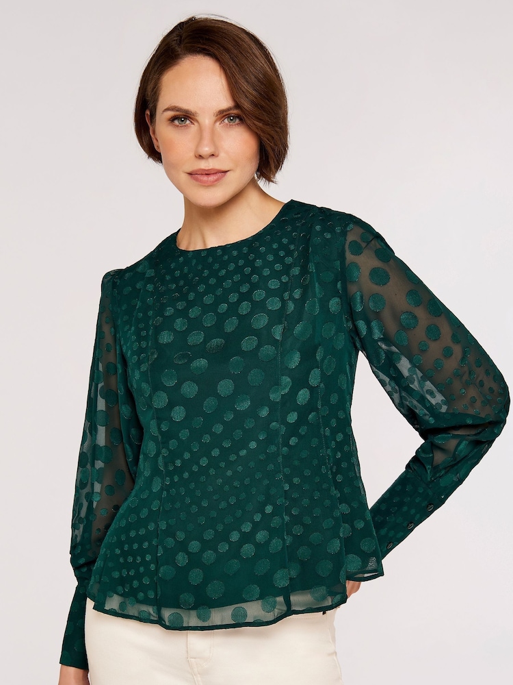 Apricot Green Jacquard Graduating Dot Blouse - Image 1 of 4