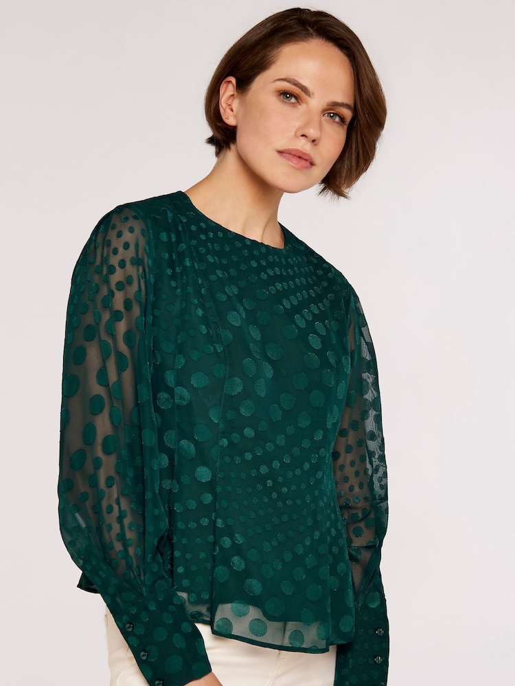 Apricot Green Jacquard Graduating Dot Blouse - Image 2 of 4
