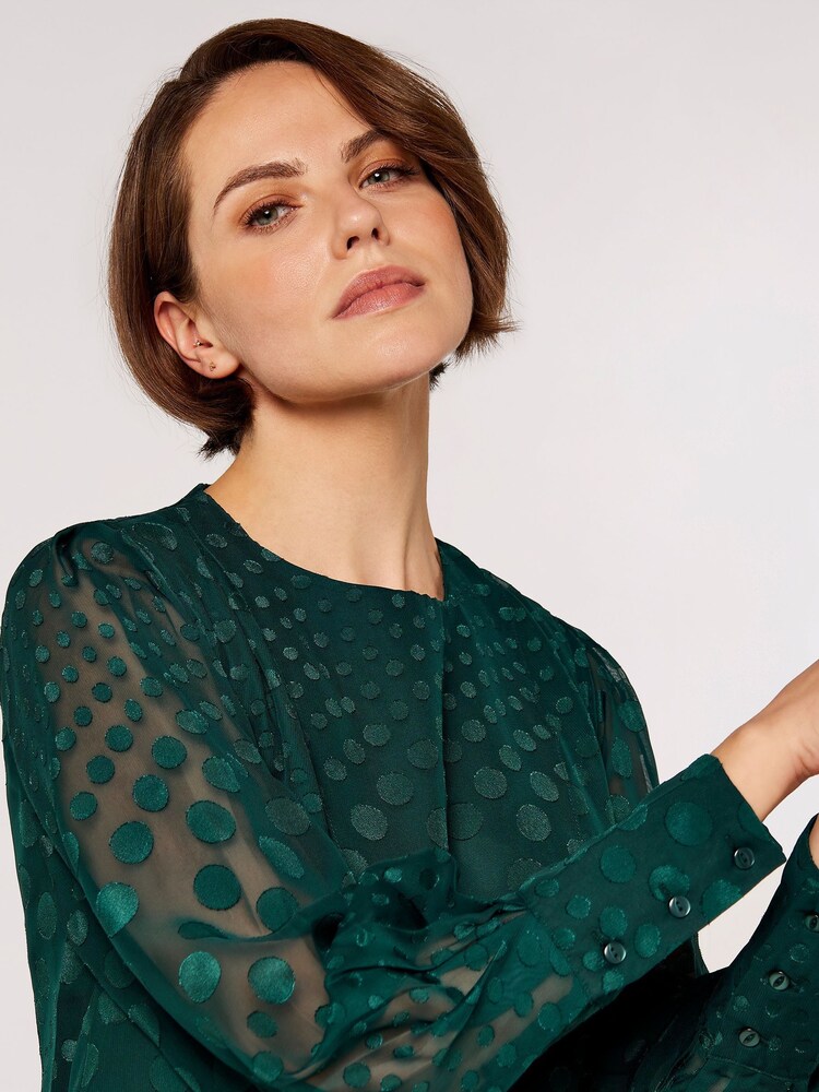Apricot Green Jacquard Graduating Dot Blouse - Image 4 of 4