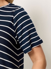 Yours Curve Black Stripe Ribbed Swing Top - Image 4 of 5