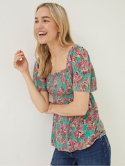 FatFace Green Lucia Festival Floral Top - Image 1 of 5