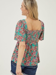 FatFace Green Lucia Festival Floral Top - Image 2 of 5