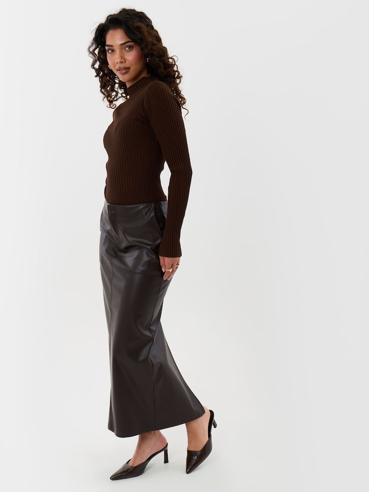 Threadbare Brown Faux Leather Maxi Skirt - Image 1 of 5