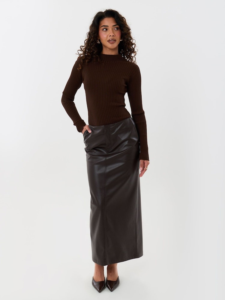 Threadbare Brown Faux Leather Maxi Skirt - Image 5 of 5