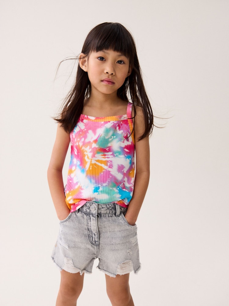 Rainbow Tie Dye 6 Pack Rib Strappy Vest (3-16yrs) - Image 3 of 8