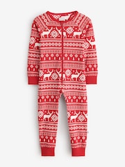 The Little Tailor Red Cotton Reindeer Fairisle Pattern Christmas Onesie - Image 2 of 5