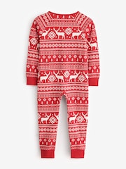 The Little Tailor Red Cotton Reindeer Fairisle Pattern Christmas Onesie - Image 3 of 5