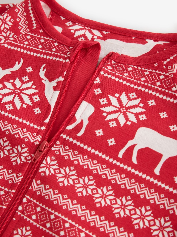 The Little Tailor Red Cotton Reindeer Fairisle Pattern Christmas Onesie - Image 5 of 5 The Little Tailor Red Cotton Reindeer Fairisle Pattern Christmas Onesie - Image 5 of 5