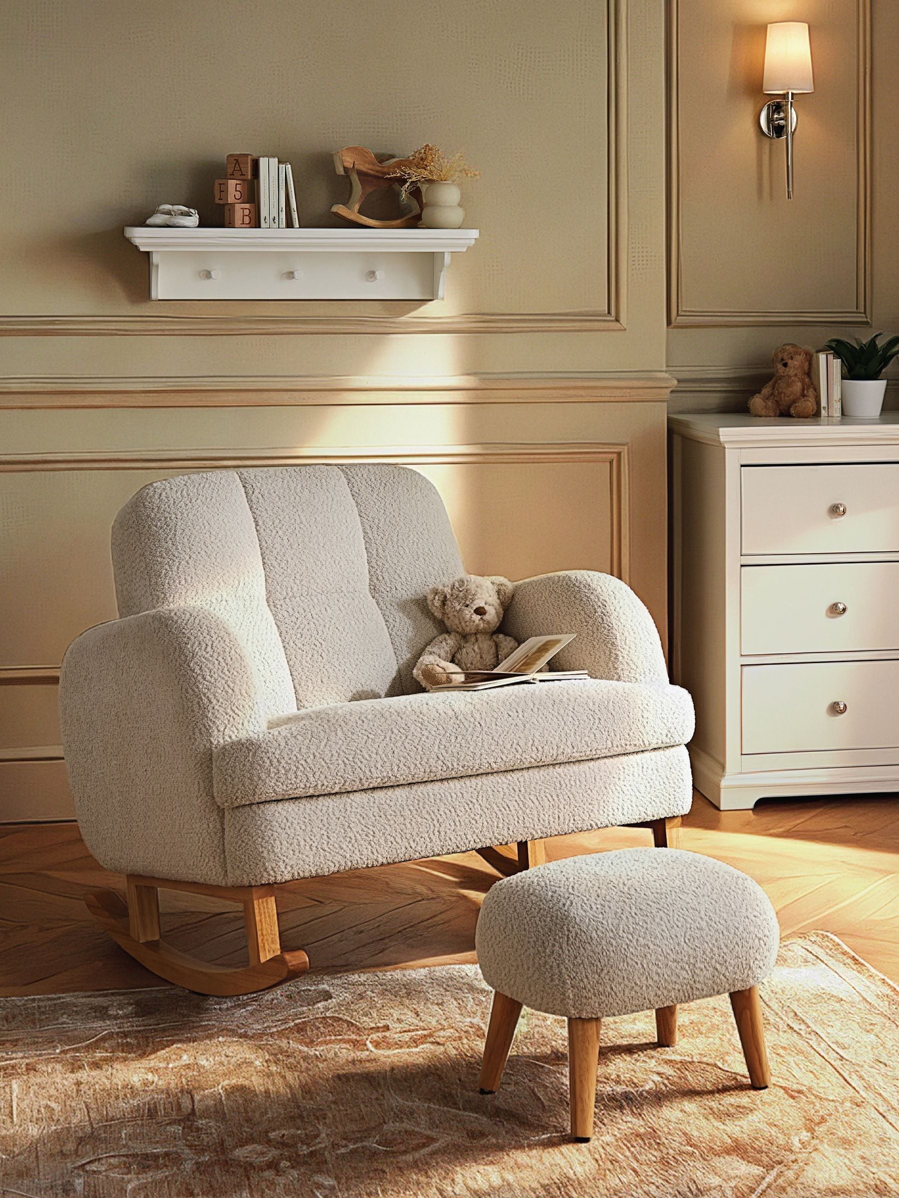Etta Cuddle Nursing Chair & Footstool - Bouclé Mushroom - Image 3