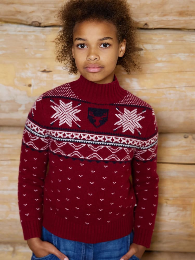 The Little Tailor Red Wool Blend Reindeer Motif Turtle Neck Christmas Jumper - Image 1 of 7