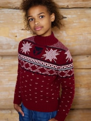 The Little Tailor Red Wool Blend Reindeer Motif Turtle Neck Christmas Jumper - Image 2 of 7