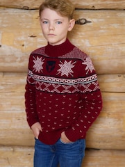The Little Tailor Red Wool Blend Reindeer Motif Turtle Neck Christmas Jumper - Image 3 of 7