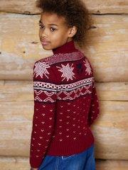 The Little Tailor Red Wool Blend Reindeer Motif Turtle Neck Christmas Jumper - Image 4 of 7