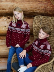 The Little Tailor Red Wool Blend Reindeer Motif Turtle Neck Christmas Jumper - Image 7 of 7