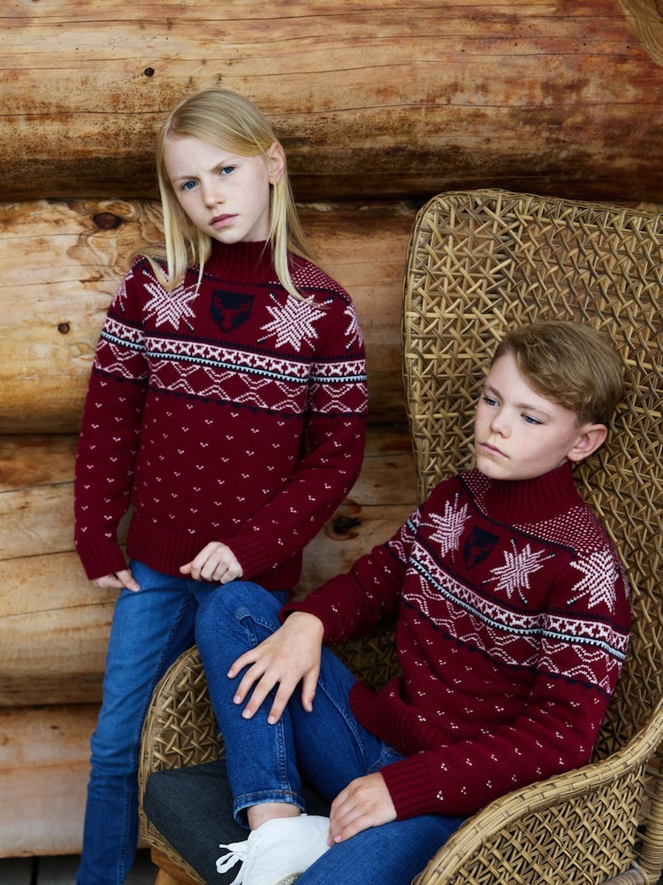 The Little Tailor Red Wool Blend Reindeer Motif Turtle Neck Christmas Jumper - Image 7 of 7