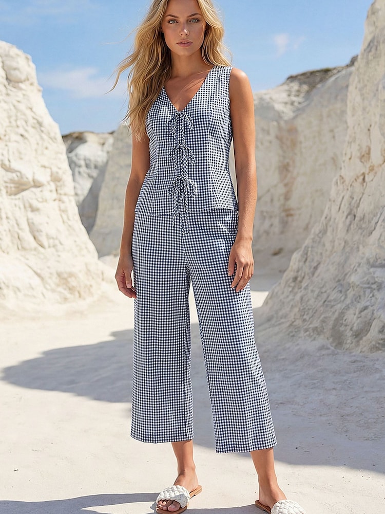 Roman Black Gingham Tie Front Blouse - Image 4 of 4