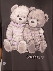 Yours Curve Brown 'Snuggle Up' Teddy Sleep T-Shirt - Image 4 of 6