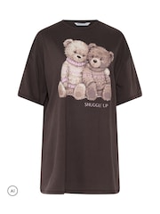 Yours Curve Brown 'Snuggle Up' Teddy Sleep T-Shirt - Image 5 of 6