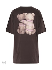 Yours Curve Brown 'Snuggle Up' Teddy Sleep T-Shirt - Image 6 of 6