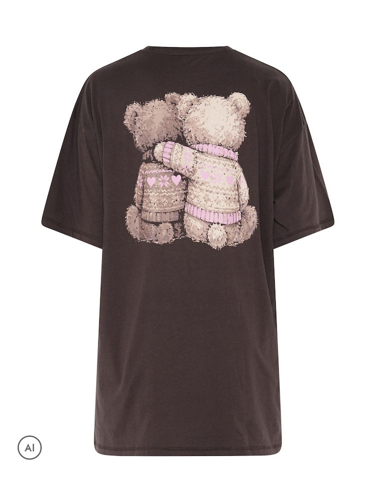 Yours Curve Brown 'Snuggle Up' Teddy Sleep T-Shirt - Image 6 of 6 Yours Curve Brown 'Snuggle Up' Teddy Sleep T-Shirt - Image 6 of 6