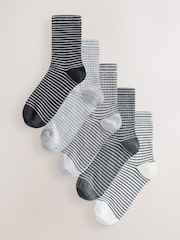 Black/Grey Sparkle Stripe Ankle Socks 5 Pack - Image 1 of 8