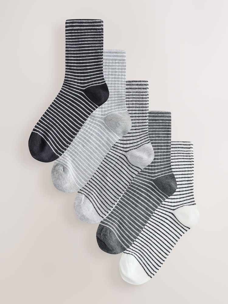 Black/Grey Sparkle Stripe Ankle Socks 5 Pack - Image 1 of 8 Black/Grey Sparkle Stripe Ankle Socks 5 Pack - Image 1 of 8