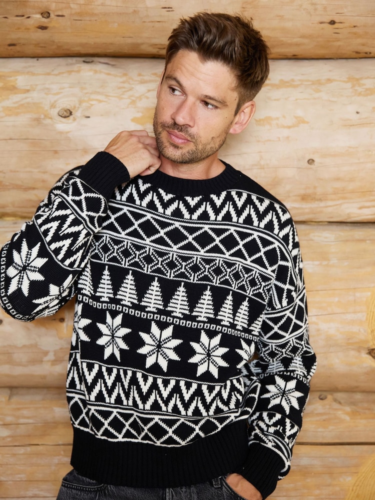 The Little Tailor Black Cotton Winter Fairisle Christmas Jumper - Image 1 of 4 The Little Tailor Black Cotton Winter Fairisle Christmas Jumper - Image 1 of 4