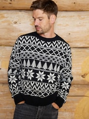 The Little Tailor Black Cotton Winter Fairisle Christmas Jumper - Image 2 of 4
