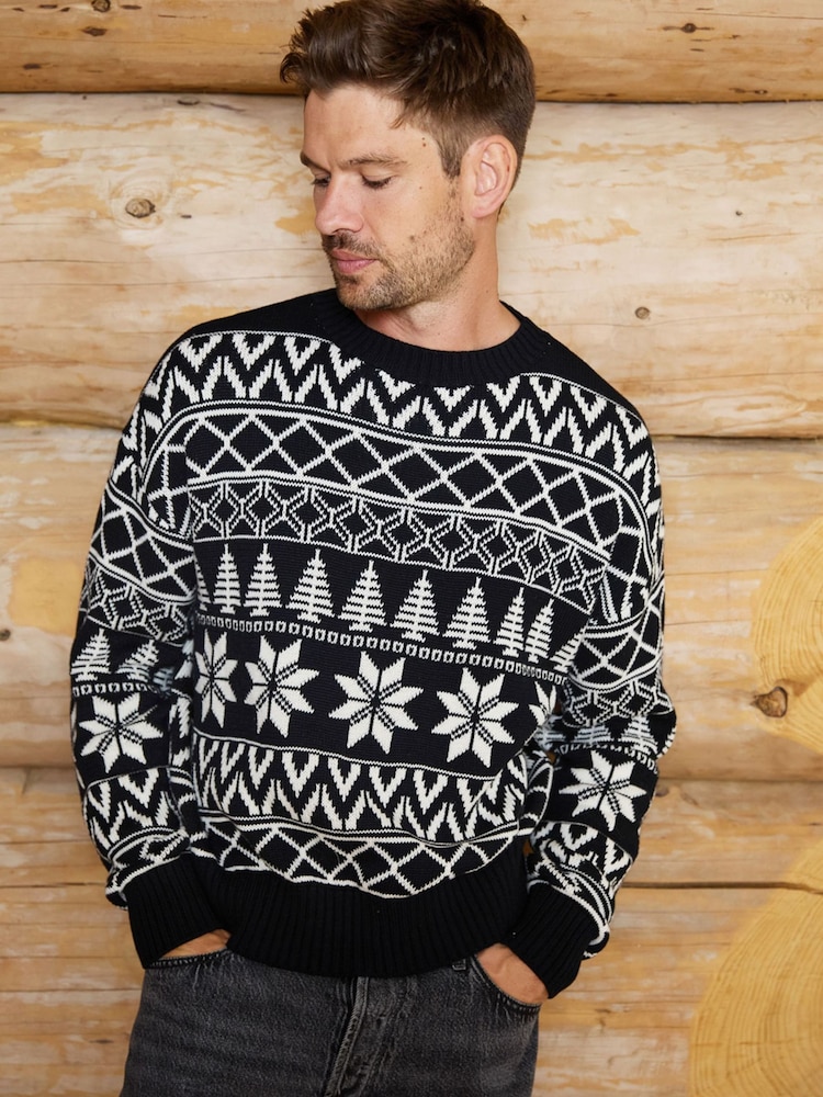 The Little Tailor Black Cotton Winter Fairisle Christmas Jumper - Image 2 of 4 The Little Tailor Black Cotton Winter Fairisle Christmas Jumper - Image 2 of 4