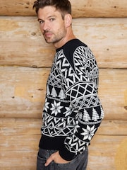 The Little Tailor Black Cotton Winter Fairisle Christmas Jumper - Image 3 of 4