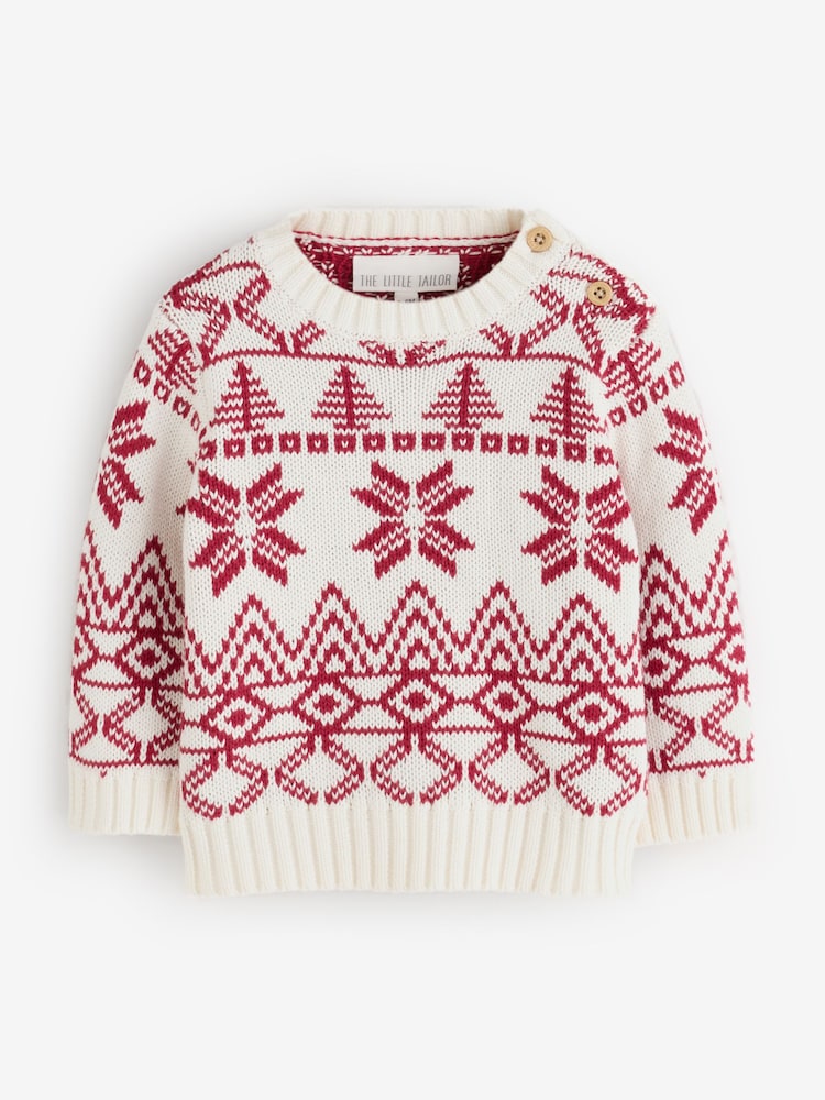 The Little Tailor Cream Cotton Winter Fairisle Christmas Jumper - Image 1 of 1 The Little Tailor Cream Cotton Winter Fairisle Christmas Jumper - Image 1 of 1