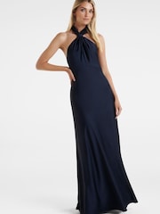 Forever New Navy Blue Yvette Knot Tie Neck Gown - Image 1 of 4