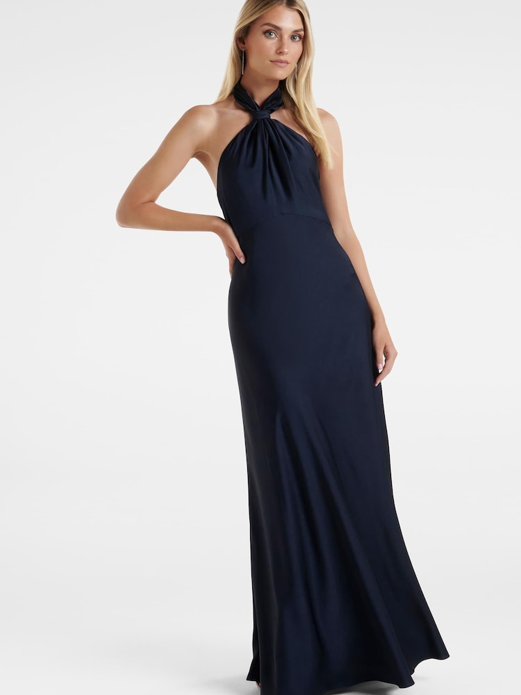 Forever New Navy Blue Yvette Knot Tie Neck Gown - Image 1 of 4