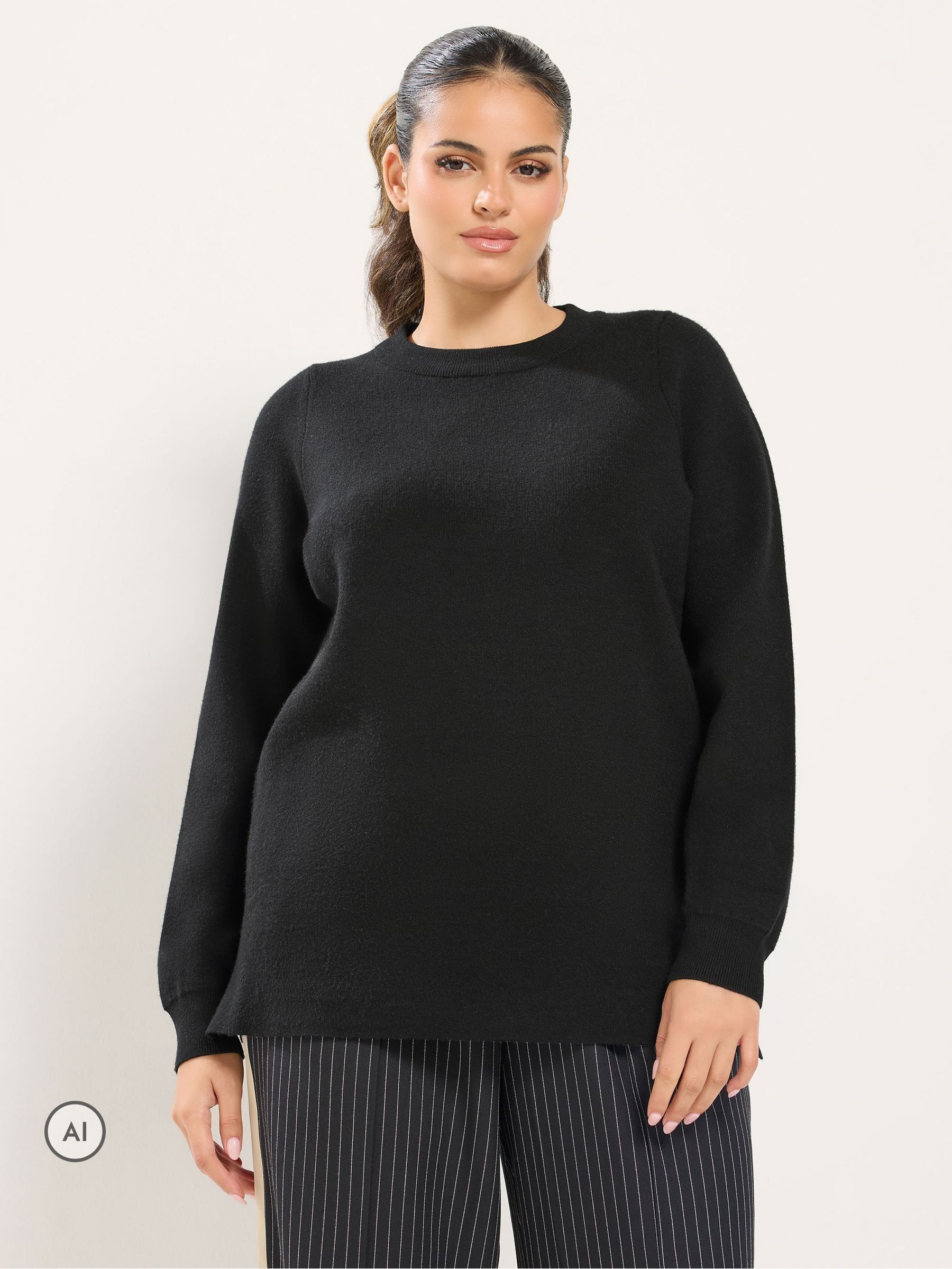 Yours Women's Black Crew Neck Knitted Premium Jumper In Size 30-32 - Image 3