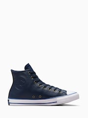 Converse Navy Chuck Taylor All Star High Top Leather Trainers - Image 1 of 8