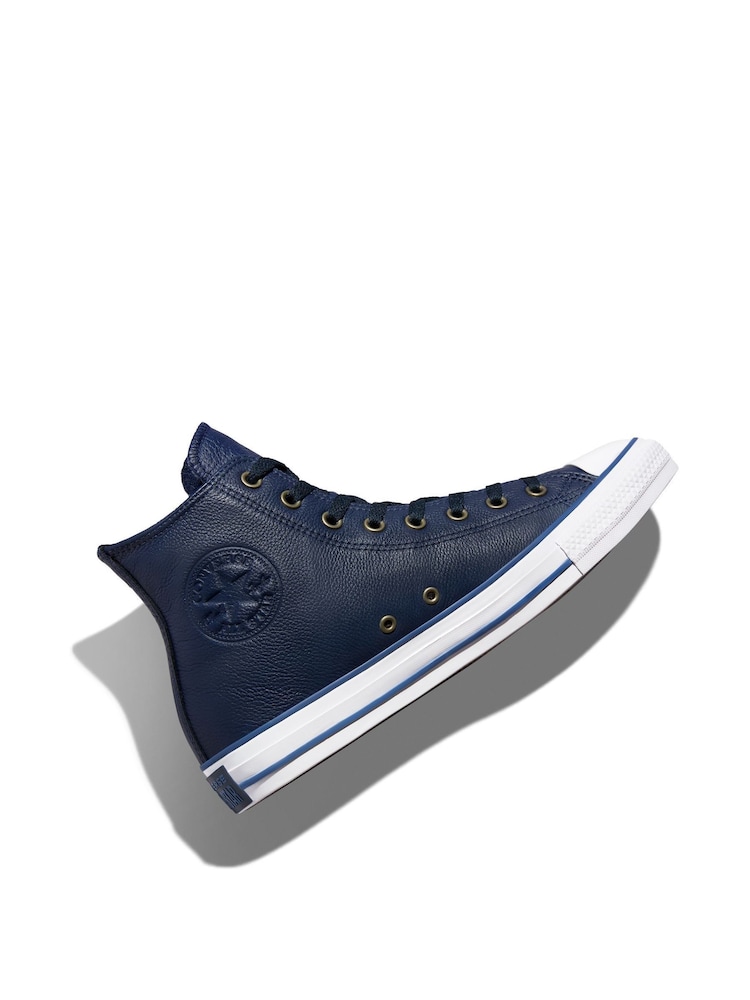 Converse Navy Chuck Taylor All Star High Top Leather Trainers - Image 2 of 8