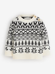 The Little Tailor Cream/Black Cotton Winter Fairisle Christmas Jumper - Image 1 of 1