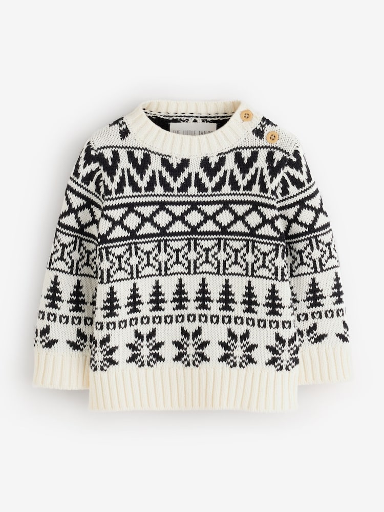 The Little Tailor Cream/Black Cotton Winter Fairisle Christmas Jumper - Image 1 of 1 The Little Tailor Cream/Black Cotton Winter Fairisle Christmas Jumper - Image 1 of 1