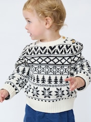 The Little Tailor Cream/Black Cotton Winter Fairisle Christmas Jumper - Image 2 of 6
