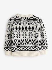 The Little Tailor Cream/Black Cotton Winter Fairisle Christmas Jumper - Image 4 of 6